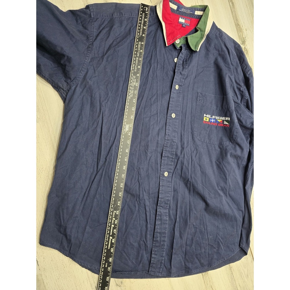 VTG Tommy Hilfiger‎ Sailing Gear Shirt Men's XL Navy Blue 90s Colorblock Collar - Picture 4 of 11